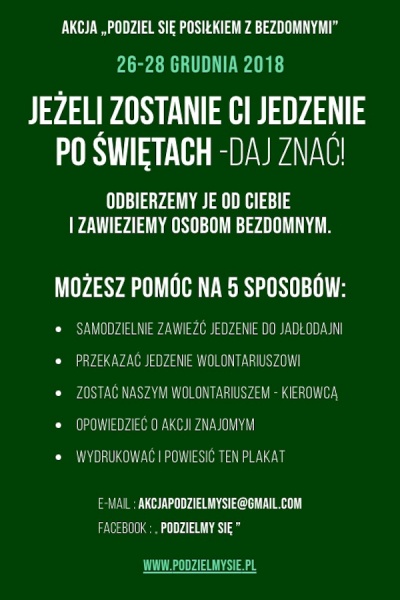 plakat akcji podziel się posiłkiem z bezdomnymi